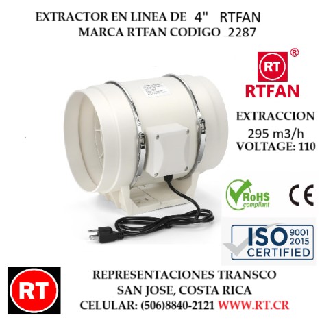 Extractor en linea 4" CENTRIFUGO RTFAN 110V TD-100E│Transco