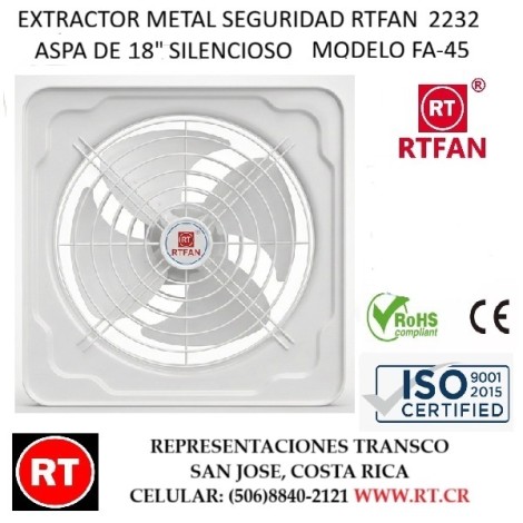 Extractor Industrial Metálico 18" FA-45 con Parrilla de Seguridad | RTFAN Costa Rica