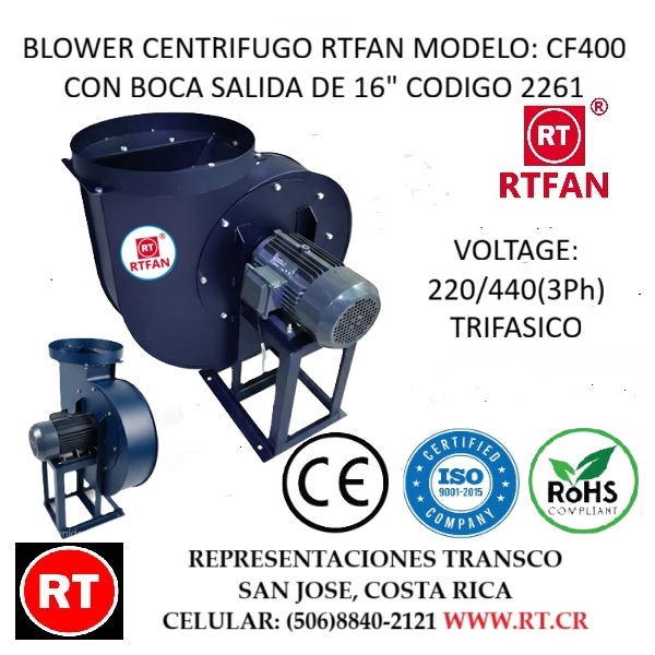 Blower Centrífugo Industrial RTFAN CF400 Soplador ...