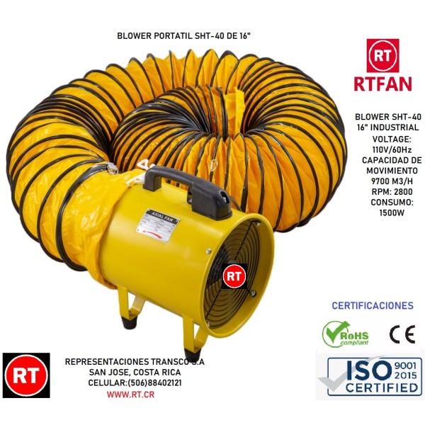 Blower Portatil RTFAN SHT-40 de 16"-2235│www.rt.cr