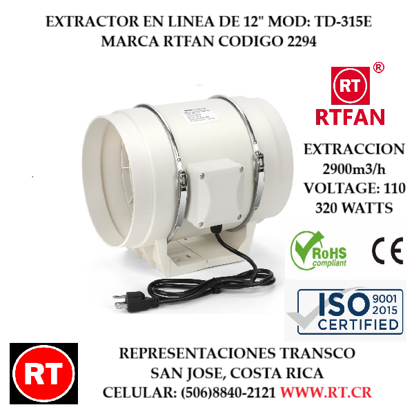 Extractor en linea 12" CENTRIFUGO RTFAN ...