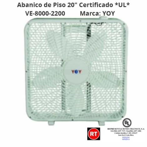 Abanico de Piso 20" YOY CERTIFICADO *UL* VE8000 -2200│www.rt.cr