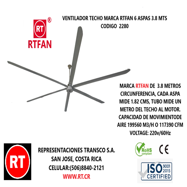 Abanico RTFAN Techo Industrial Mod: DC150-6 ...