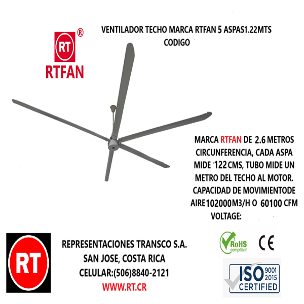Abanico RTFAN Techo Industrial Mod: DC100-05 ...