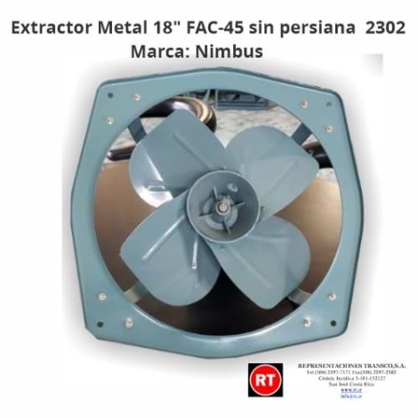Extractor Metal 18" Nimbus FAC-45 sin persiana -2302│www.rt.cr
